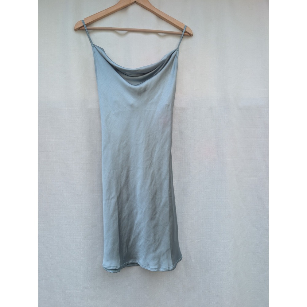 MOTEL Cowl Neck Mini‎ Slip Dress Womens Small Blue Satin Night Luxe Tie Back